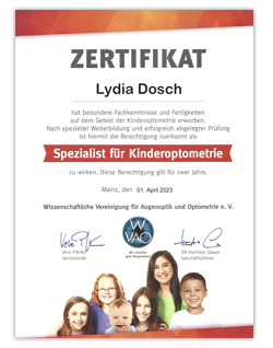 Download Zertifikat - Spezialist für Kinderoptometrie