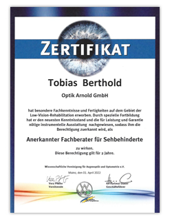 Download Zertifikat - Anerkannter Fachberater für Sehbehinderte